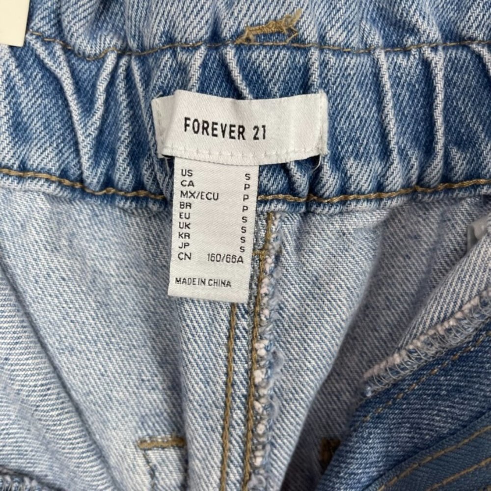 Forever 21 paper bag denim jeans‎ cinched waist relaxed fit NWT high rise blue S - Picture 6 of 10